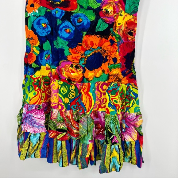 Jams World 100% Rayon Hattie Tiered Floral Mini Dress Hawaiian Surf Line Small - Picture 4 of 8